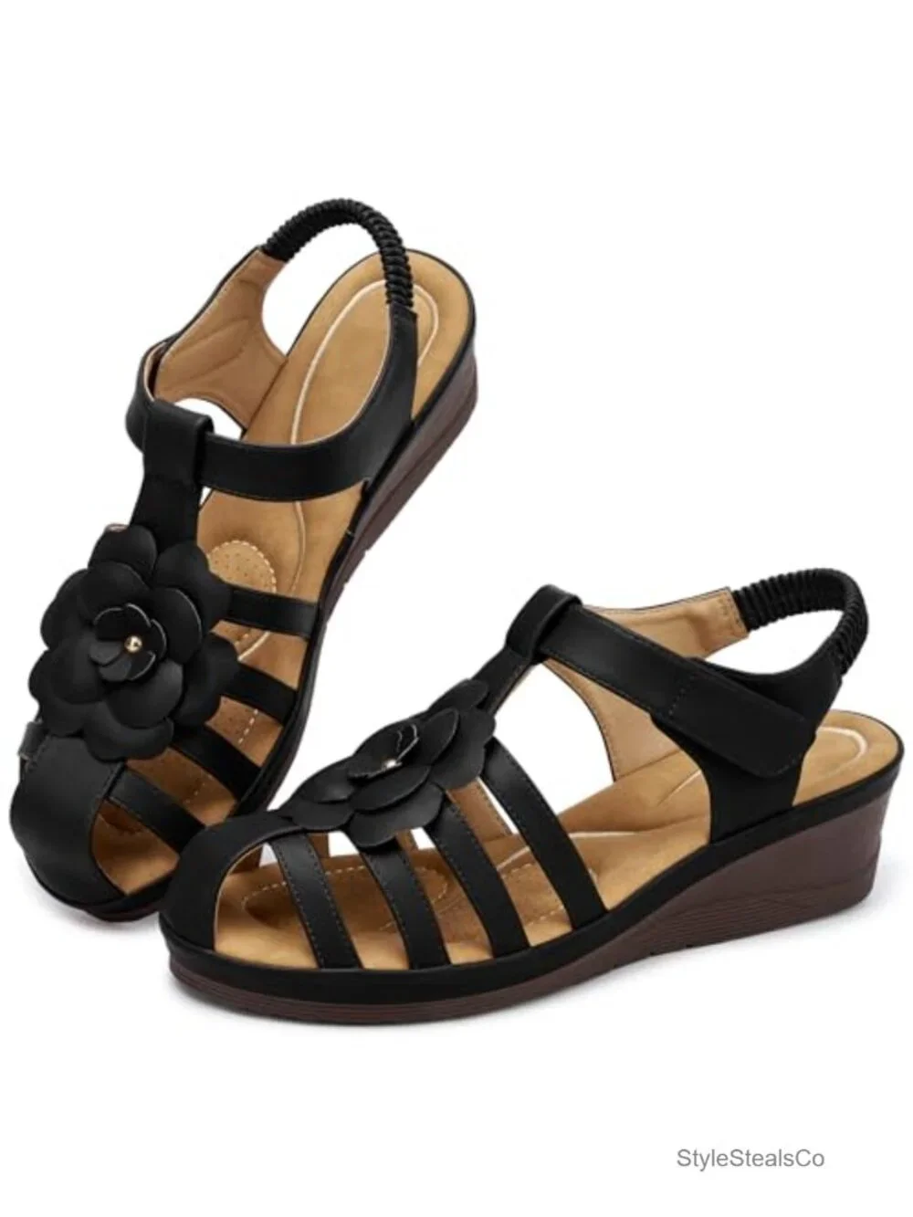 PU Leather Wedge Sandals Closed Toe Adjustable Strap Walking Fisherman Shoes